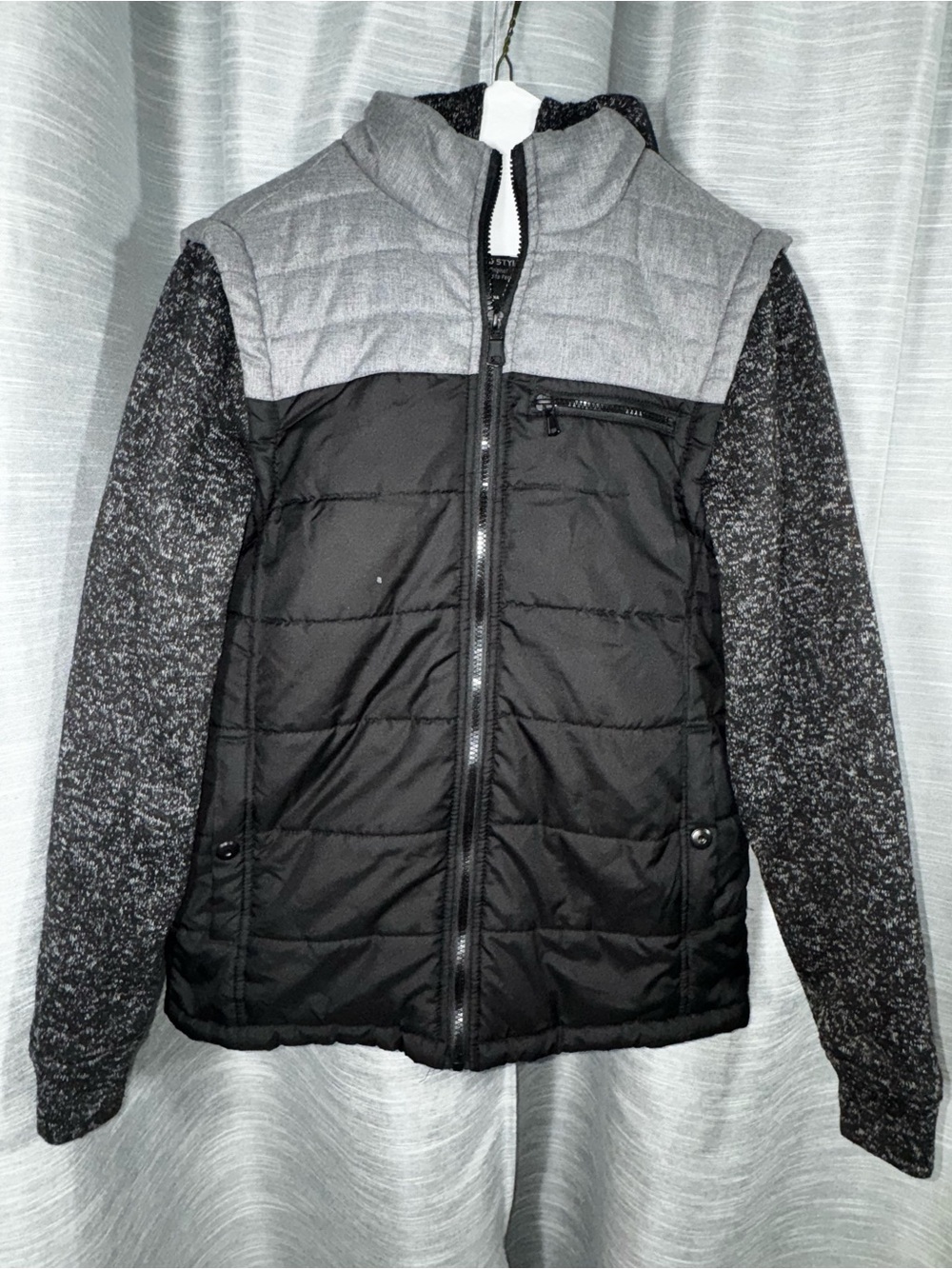 Hard Edge Boy’s Quilted Hybrid Jacket - Black & Gray Sz S